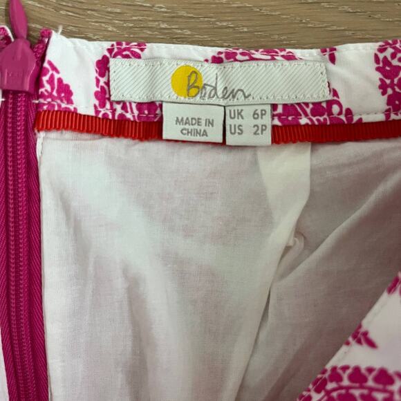 Boden New British Printed A-Line Skirt Party Pink Due Paisley 2 Petite - Picture 3 of 4